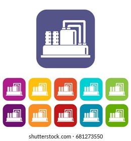 Equipment for production oil icons set vector illustration in flat style in colors red, blue, green, and other
