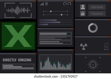 Equipment radiation measurement display. Vector illustration. Danger zone