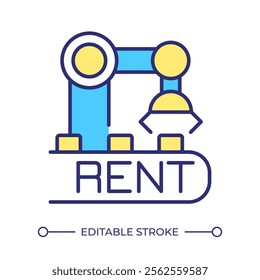 Equipment rental RGB color icon. Robotic arm and conveyor belt. Industrial operations. Contract manufacturing. Isolated vector illustration. Simple filled line drawing. Editable stroke