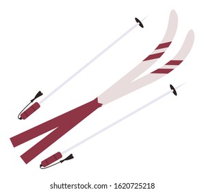 Equipment for skiing, winter sports activities. Isolated icon of pole stick for ski. Sporting and exercising outdoors, special gear for recreation and relaxation. Wooden and plastic material vector