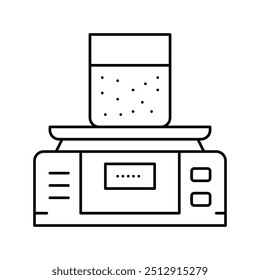 Equipo para pruebas de suelos y línea de medición de peso Icono Vector. Equipo para pruebas de suelos y signo de medición de peso. Contorno aislado Ilustración negra