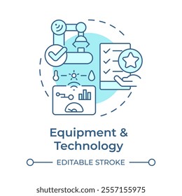 Equipment and technology light blue concept icon. Advanced tools and systems used in manufacturing. Round shape line illustration. Abstract idea. Graphic design. Easy to use in article