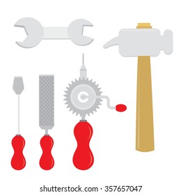Equipment Tool Handcraft Screwdriver File Spanner Hammer Drill Cartoon Vector
