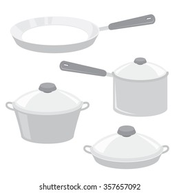 Equipment Tool Kitchen Cook Pot Saucepan Frying Pan Boiler Cartoon Vector