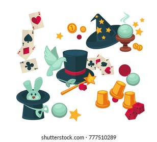 Equipment and trained animals for magic tricks set