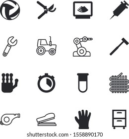 equipment vector icon set such as: internal, pruning, toolkit, fun, measure, tube, line, chronometer, leisure, spanner, safe, secure, goalkeeper, judge, wheel, cotton, glassware, file, time, clock