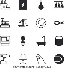 equipment vector icon set such as: school, oil, drill, checkout, sprayer, counter, bag, decorative, store, pay, medieval, restaurant, vacancy, gardener, transaction, idea, wires, bulb, hard