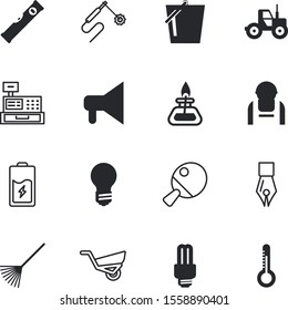 equipment vector icon set such as: fountain, panel, cfl, money, training, thermometer, bunsen, fluorescent, till, billing, halogen, bubble, raking, medical, machinery, sound, relaxation, score