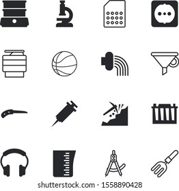equipment vector icon set such as: accessory, draw, car, connect, spring, cup, diet, accumulator, summer, music, pick, vaccine, listen, appliances, funnel, sales, drug, technical, tube, needle