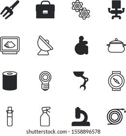 equipment vector icon set such as: seat, study, cook, sonography, automation, sprinkler, rubber, career, adventure, arm, lightbulb, scanner, robot, pictogram, help, radar, watering, test-tube