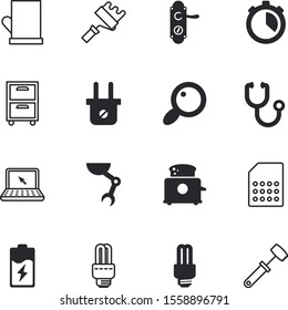 equipment vector icon set such as: pounder, flammable, detective, pc, clinical, monitor, container, residential, stopwatch, cook, industrial, desktop, treatment, voltage, breakfast, close, dish