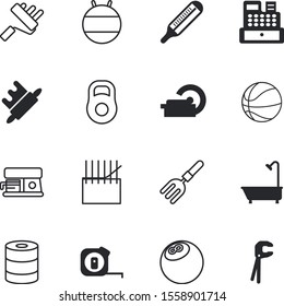 equipment vector icon set such as: espresso, bowling, utensil, treatment, distance, radiation, rolling, flammable, spring, farm, automatic, thread, lifting, alarm, sports, recreation, builder, tin