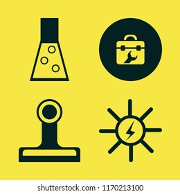 equipment vector icons set. with paper clip, toolbox, solar energy and test tube in set