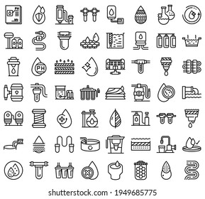 Equipment for water purification icons set. Outline set of equipment for water purification vector icons for web design isolated on white background