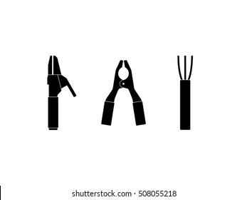 Equipment for welding. electrode, terminal. Black silhouettes on a white background. Vector