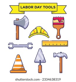 Equipo Para El Vector De Icono De Trabajo. Llanura de caricaturas de Herramientas del Día del Trabajo.