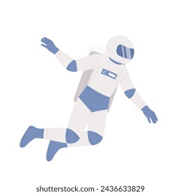 Equipped spaceman floating. Exploring space, solar system research cartoon vector illustration