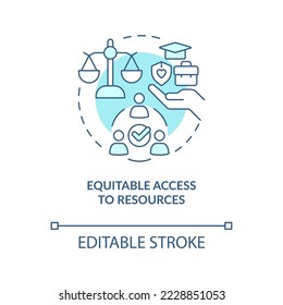 Equitable access to resources turquoise concept icon. Attribute of inclusive growth abstract idea thin line illustration. Isolated outline drawing. Editable stroke. Arial, Myriad Pro-Bold fonts used
