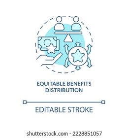 Equitable benefits distribution turquoise concept icon. Attribute of inclusive growth abstract idea thin line illustration. Isolated outline drawing. Editable stroke. Arial, Myriad Pro-Bold fonts used