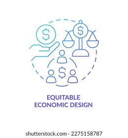 Icono de concepto de gradiente azul de diseño económico equitativo. Justicia social. Característico de la economía inclusiva abstracta idea de la delgada línea ilustración. Dibujo de contorno aislado. Se usa una fuente Myriad Pro-Bold