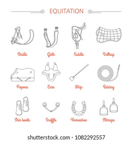Equitation equestrian sport equipment vector icons