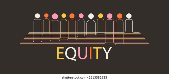 Banner abstrato de equidade para deficiência e igualdade de gênero. Ilustração do minimalismo da justiça social e da equidade no emprego