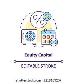 Equity capital concept icon. Interest free. Source of long term financing abstract idea thin line illustration. Isolated outline drawing. Editable stroke. Arial, Myriad Pro-Bold fonts used