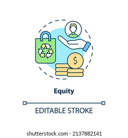 Equity concept icon. Emergent property of circular economy abstract idea thin line illustration. Finding economic solution. Isolated outline drawing. Editable stroke. Arial, Myriad Pro-Bold fonts used