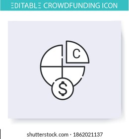 Equity Crowdfunding Line Icon. Financing Early Stage Company Or Stаrtup. Funding And Investment Concept. Projects, Business, Ideas Financing. Isolated Vector Illustration. Editable Stroke