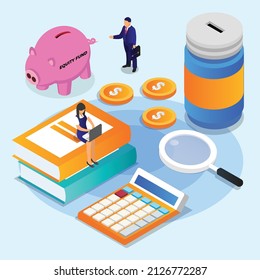 Equity fund concept isometric 3d vector for banner, website, illustration, landing page, flyer, etc.