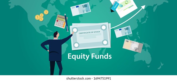 Equity funds. Business man looking at chart of mutual fund. Investment concept vector illustration