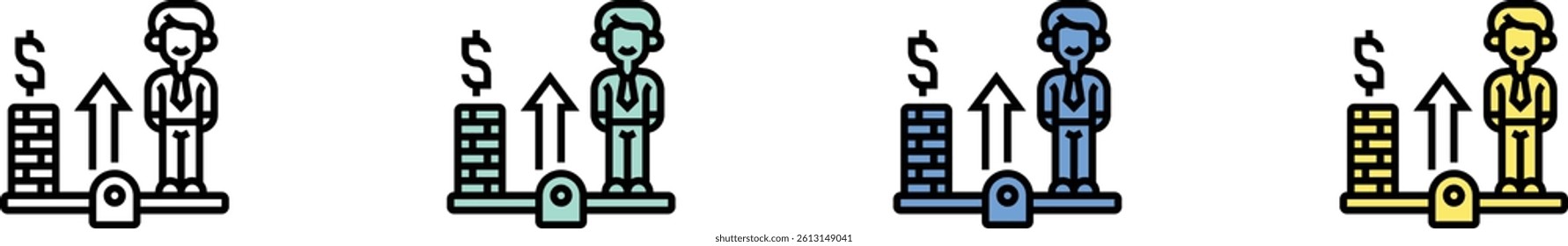 equity icon. Outline, Green, Blue and Yellow Style Design Isolated On White Background