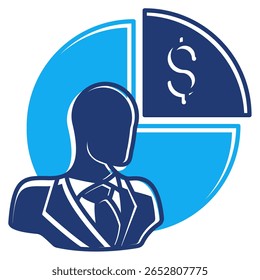 Equity icon represented by employee, percentage of money Dualtone style.