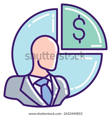 Equity icon represented by employee, percentage of money Lineal Color style.