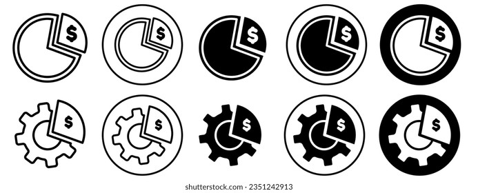 Equity icon. Symbol of money management or allocation in share market and invest capital of business finance. Flat vector set of revenue markup of loan. Outline sign of wealth pie chart