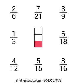 Equivalent fractions chart of one third
