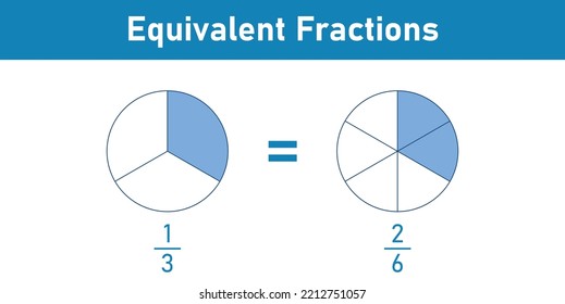 equivalent-fractions-one-third-explained-mathematics-stock-vector