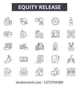 Eququity release line icons, signs, vector set, outline illustration concept 