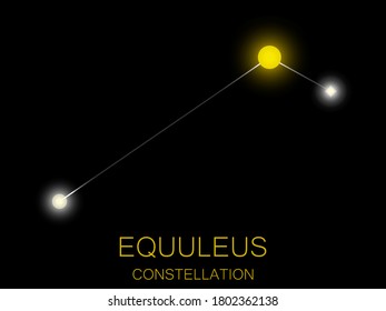 Equuleus constellation. Bright yellow stars in the night sky. A cluster of stars in deep space, the universe. Vector illustration