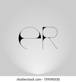 ER Black thin minimalist LOGO Design with Highlight on Gray background.
