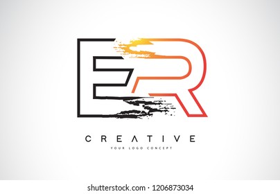 ER Creative Modern Logo Design Vetor with Orange and Black Colors. Monogram Stroke Letter Design.