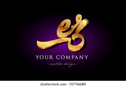 er  e r  alphabet combination letter logo in gold golden 3d metal beautiful typography suitable for banner brochure design