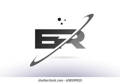 er e r alphabet letter logo black white grey swoosh creative text dots company vector icon design template