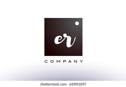 ER E R black white handwritten handwriting alphabet company letter logo square design template dot dots creative abstract