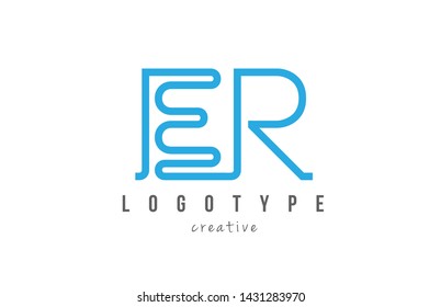 ER E R blue joined line alphabet letter logo combination suitable as icon design for a company or business