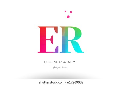 ER E R creative rainbow colors colored artistic alphabet company letter logo design vector icon template