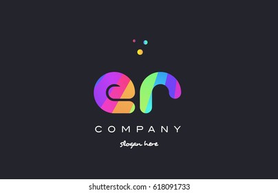 er e r  creative rainbow green orange blue purple magenta pink artistic alphabet company letter logo design vector icon template