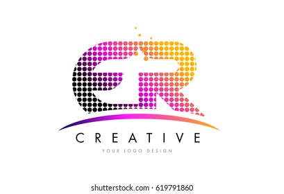 ER E R Dots Letter Logo Design with Magenta Bubble Circles and Swoosh