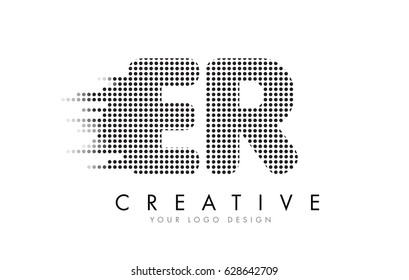 ER E R Letter Logo Design with Black Dots and Bubble Trails.