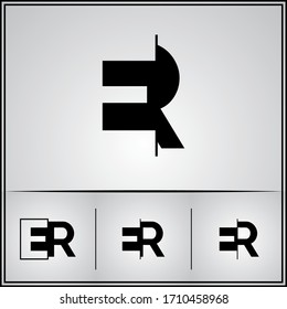ER, E and R negative space flat and modern letter logo set
